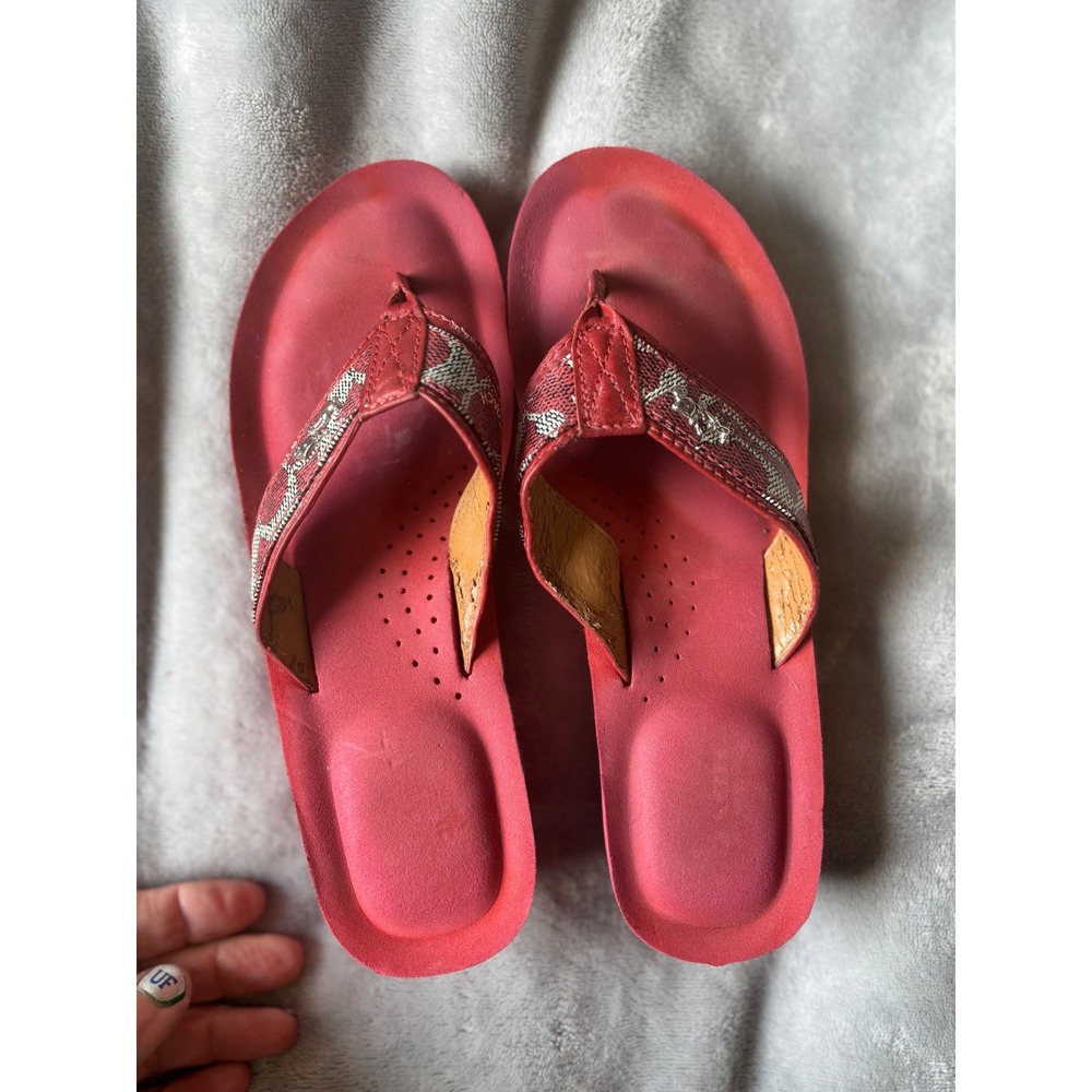 Vintage Coach Jolene Red Signature Monogram Wedge Flip Flops Sandals US 7